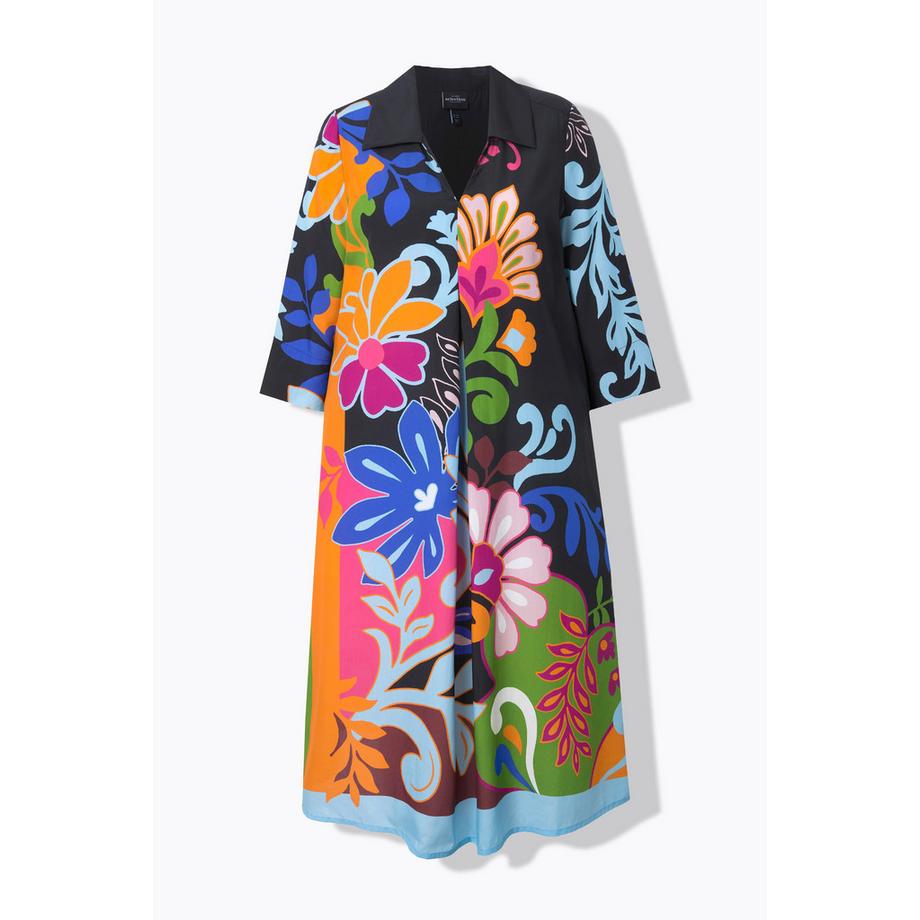 Ulla Popken Abito Midi Lyocell Linea A Collo Camicia Maniche 3/4  