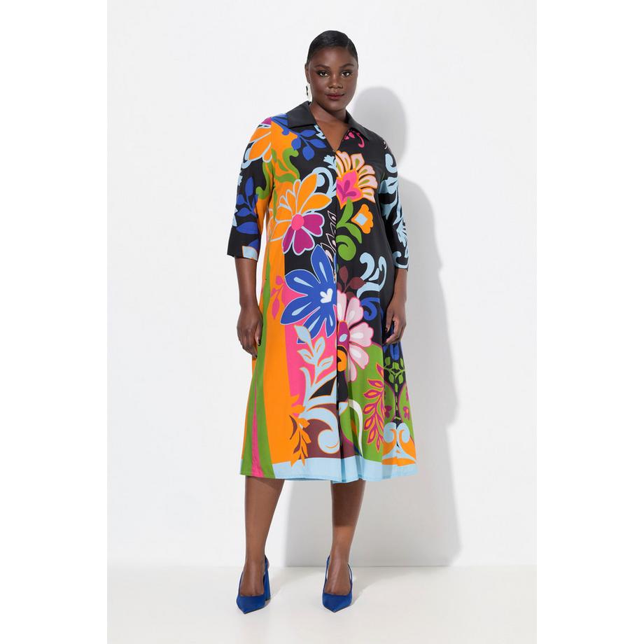 Ulla Popken Abito Midi Lyocell Linea A Collo Camicia Maniche 3/4  