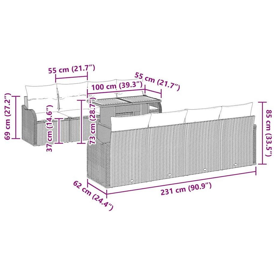 VidaXL Canapé de jardin poly rattan  