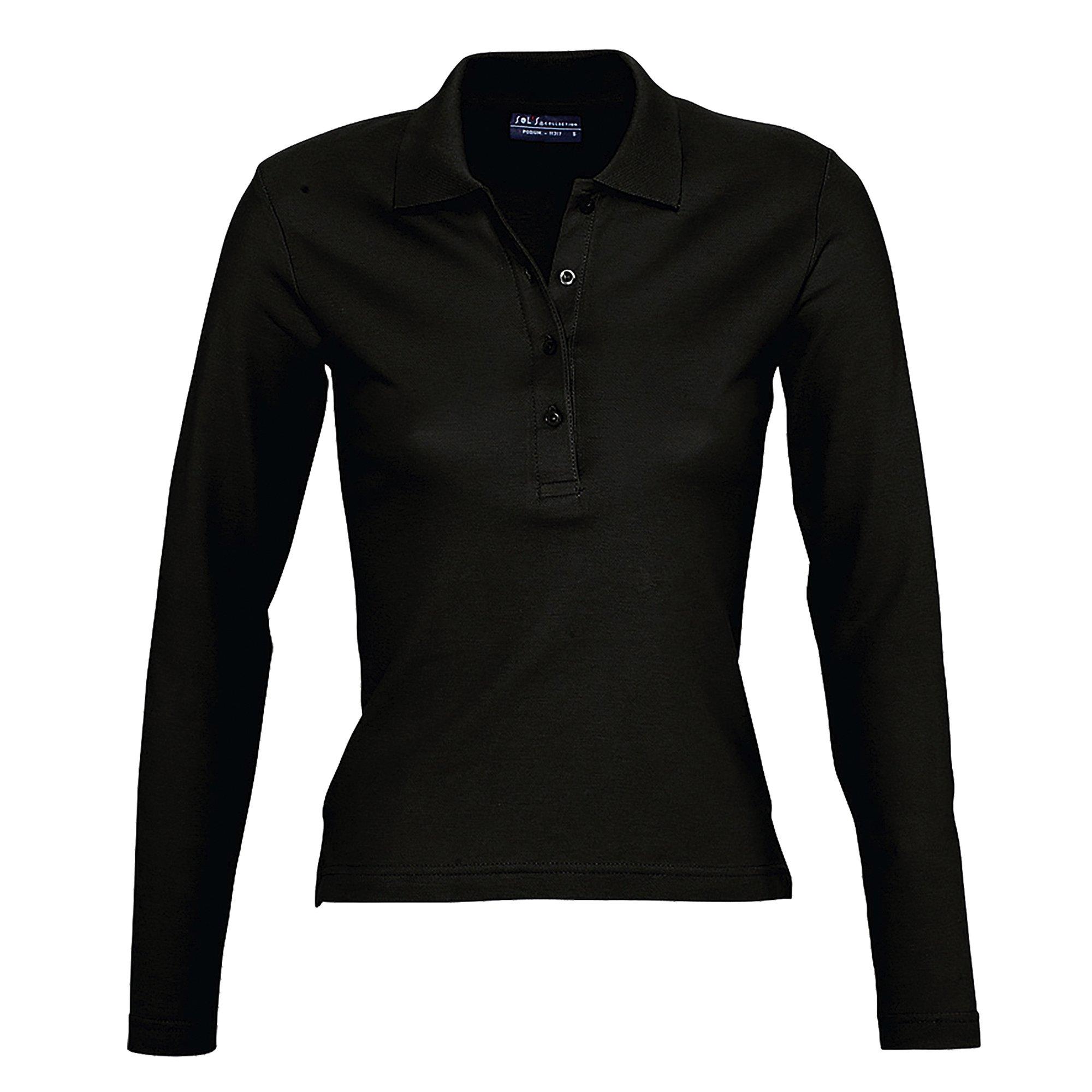 Image of Podium Pique Poloshirt, Langarm Damen Schwarz S