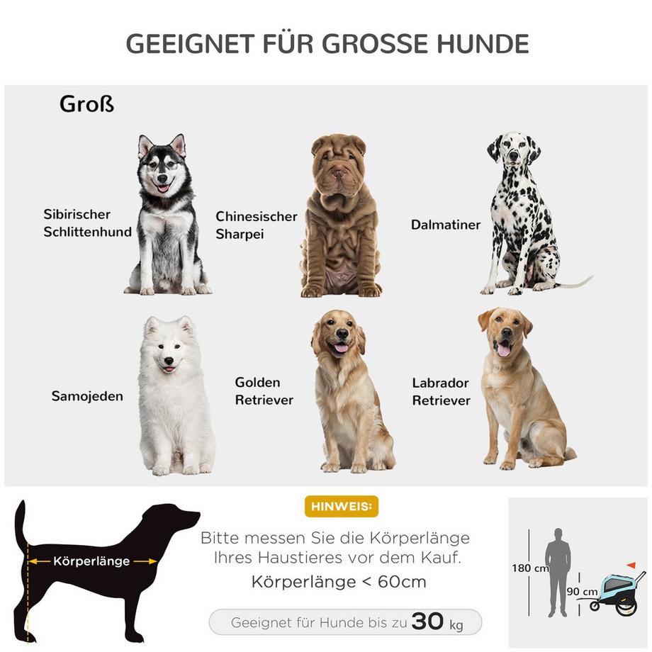 Northio  2-In-1 Hundeanhänger, Fahrradanhänger Für Hunde, Hundewagen Mit Reflektoren, Hundebuggy Max. 30 Kg, Oxford-Gewebe, Blau 