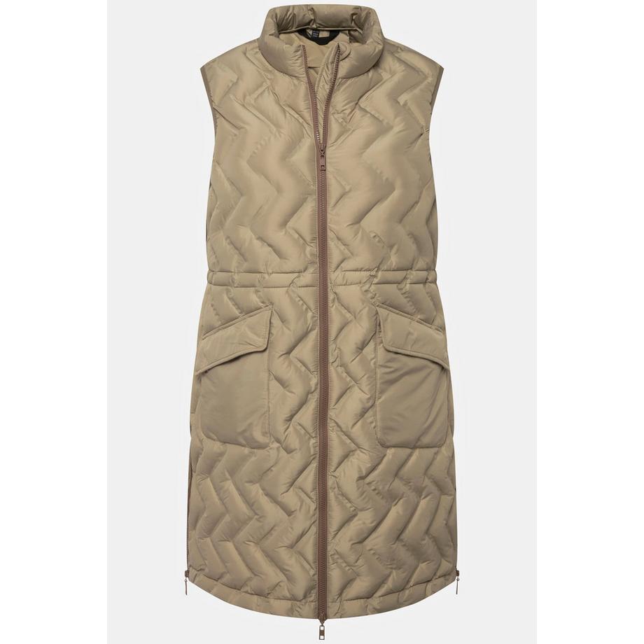 Ulla Popken Gilet Lungo Trapuntato Spina di Pesce Collo Alto Cerniera a Cursore Doppio  