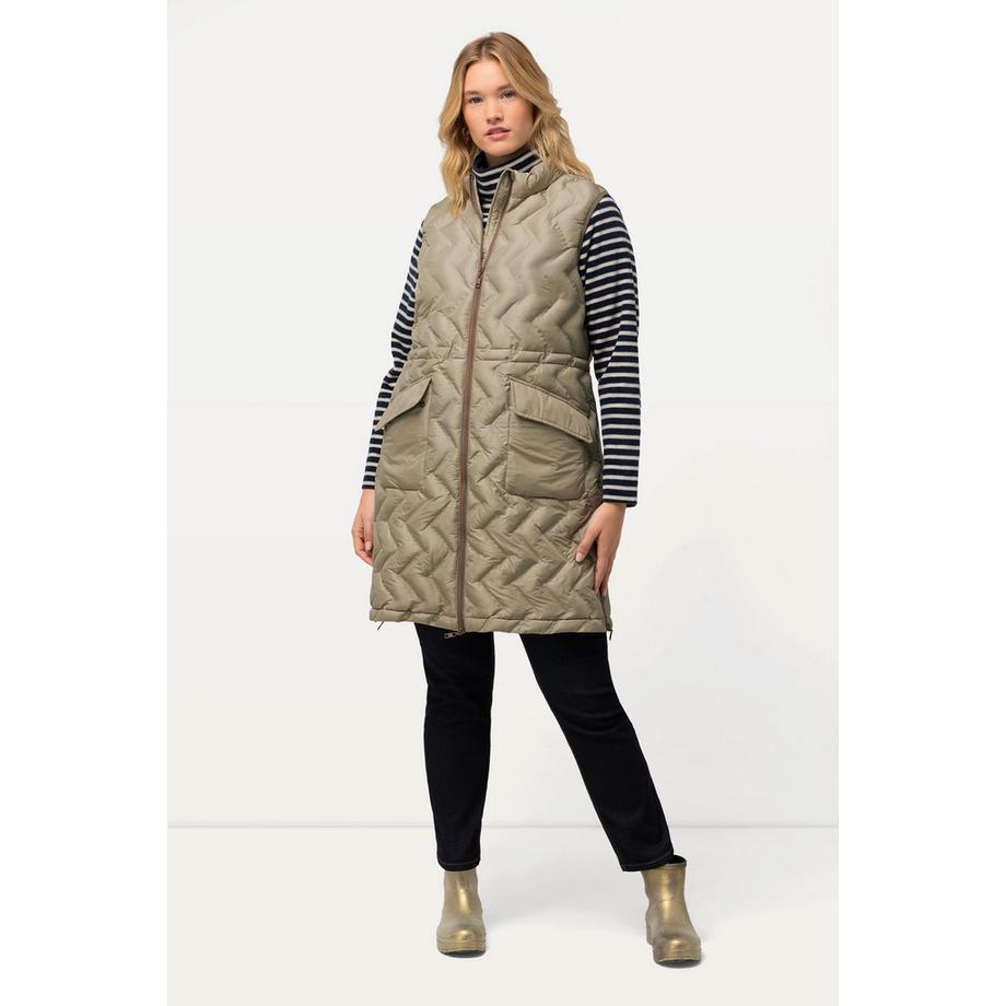 Ulla Popken Gilet Lungo Trapuntato Spina di Pesce Collo Alto Cerniera a Cursore Doppio  