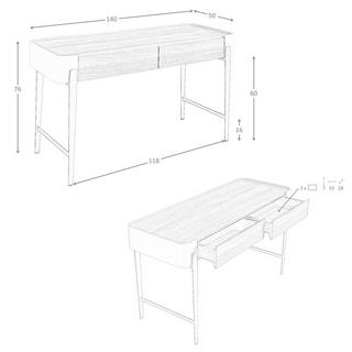 ANGEL CERDA Bureau en noyer, beige et acier poli doré  