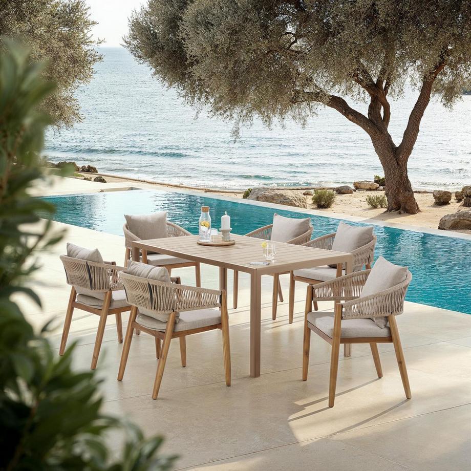 Tectake Chaise de jardin MANACOR Bois d'acacia lasuré et résistant aux intempéries  