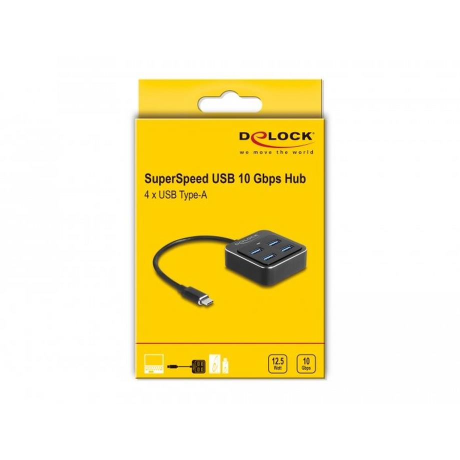DeLock  Hub USB 3.2 Gen 2 USB Type-C con 4 x USB Tipo-A femmina – 10 Gbps 