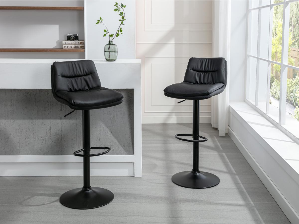 Vente-unique Barhocker 2er-Set - Kunstleder & Metall - Schwarz - KADERINA  