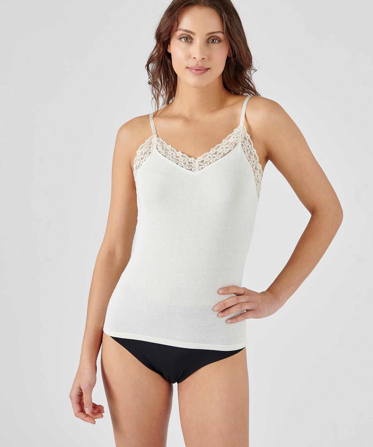 Image of Trägershirt, Dehnbare Spitze Am Halsausschnitt, Wärmegrad Medium 3. Damen Weiss 46/48