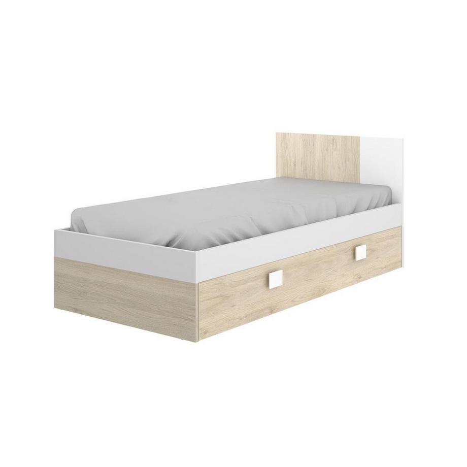 Vente-unique Lit gigogne 2 x 90 x 190 cm - Coloris : Naturel et blanc + sommier - SONIA  