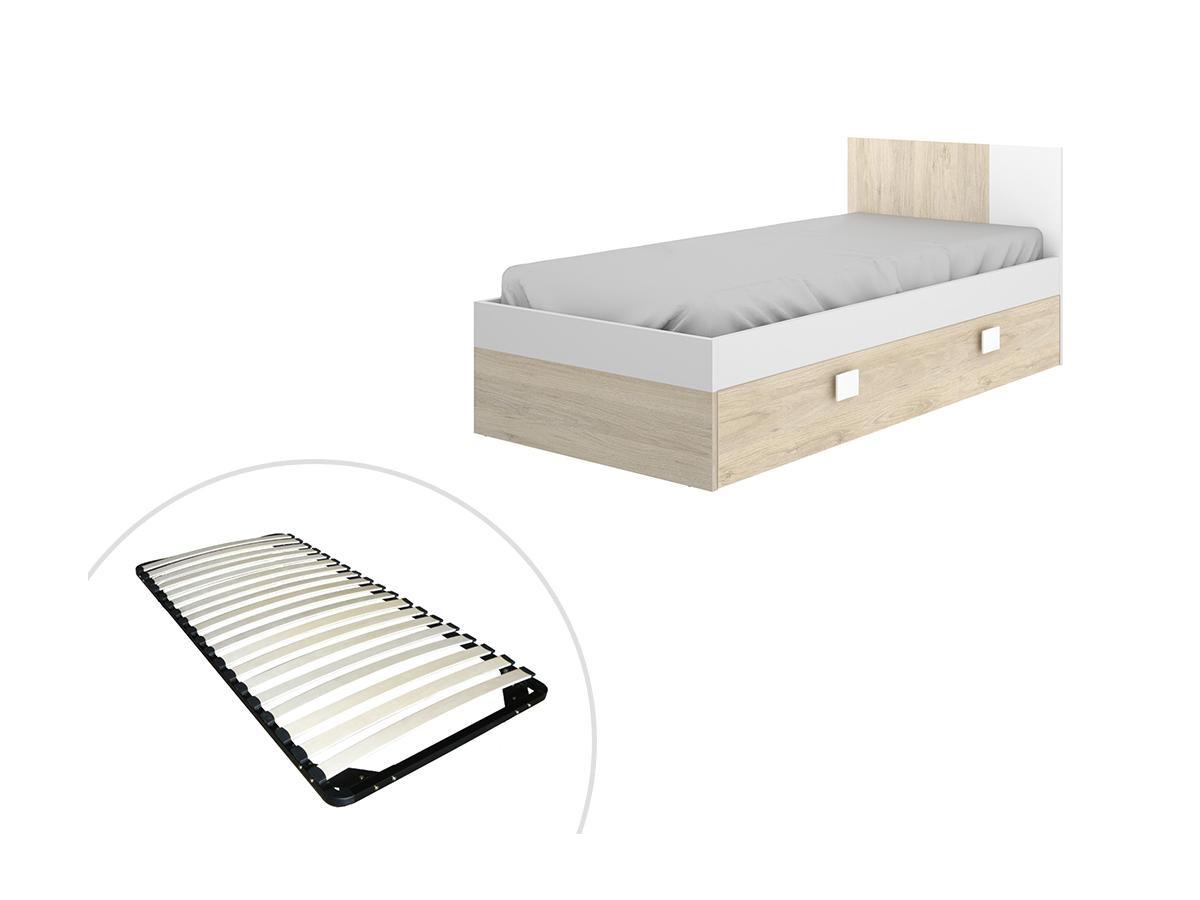 Image of Ausziehbett + Lattenrost - 2 x - 90 x 190 cm - Holzfarben & Weiß - SONIA Ausziehbett + Lattenrost - 2 x - 90 x 190 cm - Holzfarben & Weiß - SONIA