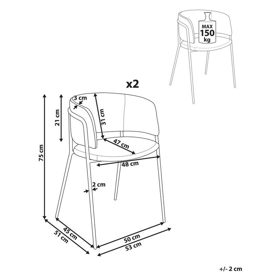 Beliani Lot de 2 chaises de salle à manger en Tissu chenille  SPRINGER  