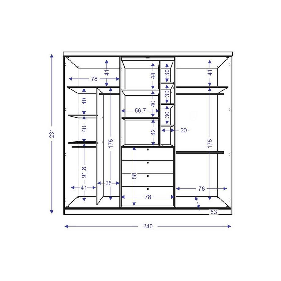 Vente-unique Armoire BODIL portes coulissantes Miroir tiroirs 2  