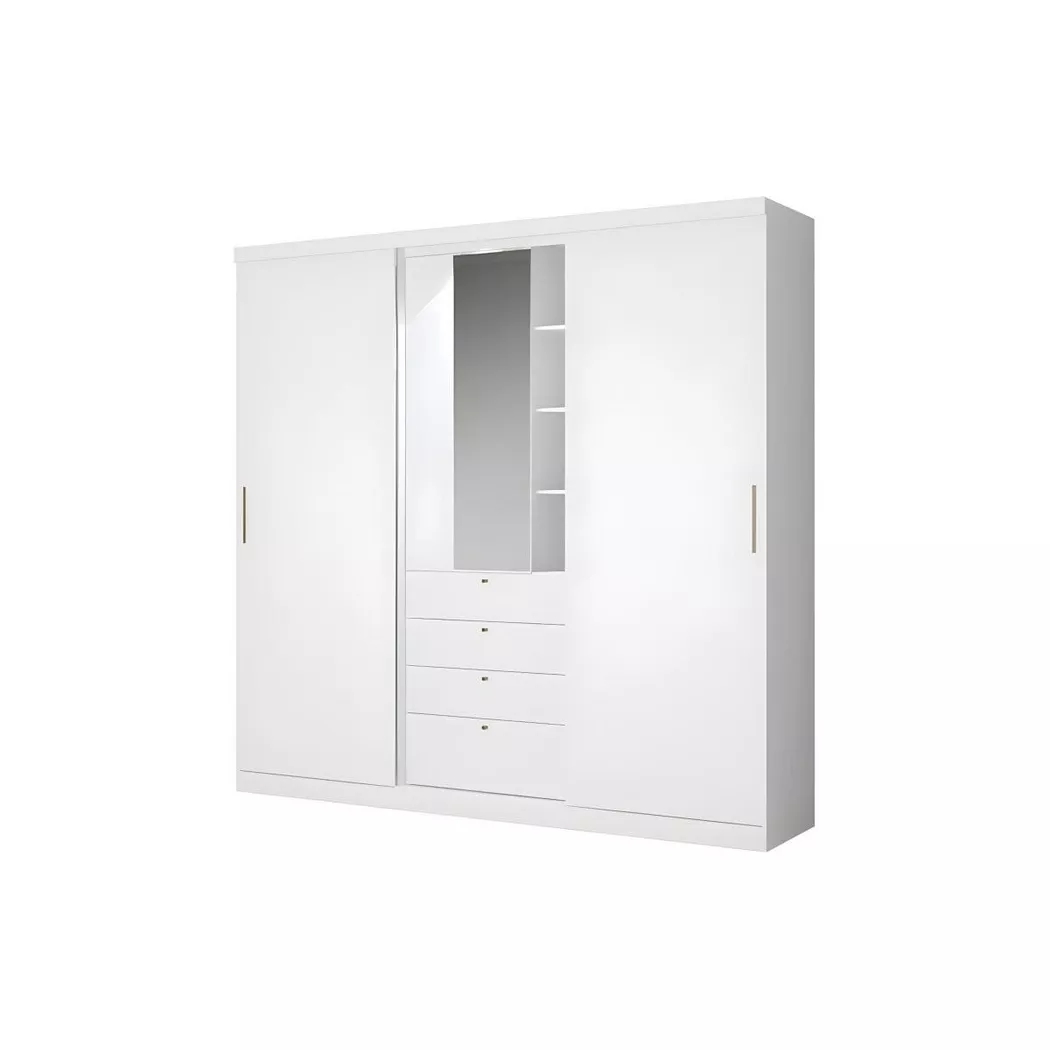 Vente-unique - Armoire BODIL portes coulissantes Miroir tiroirs 2, One Size, Blanc