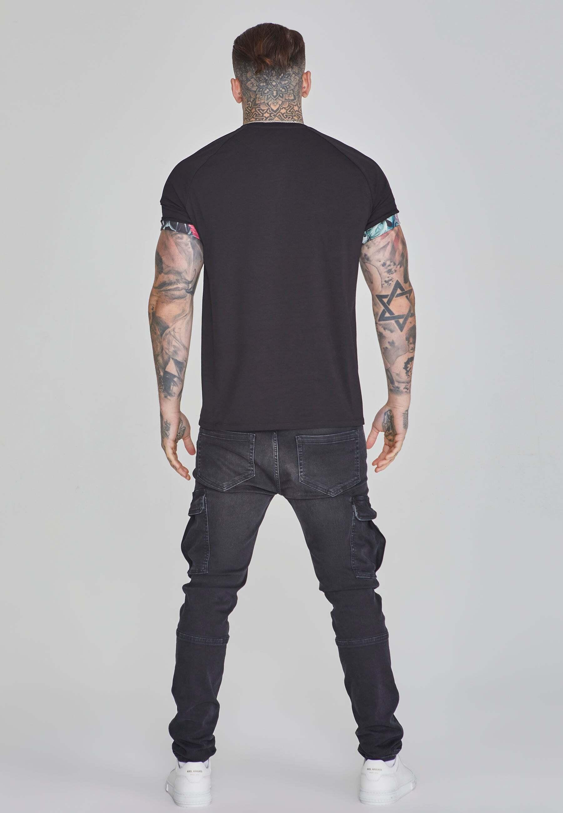 Sik Silk  T-Shirt Roll Sleeve T-Shirt in Black 