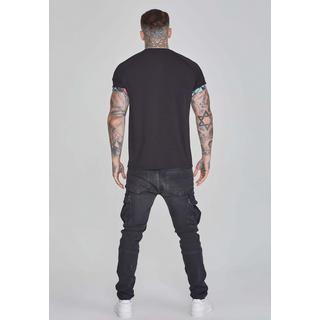 Sik Silk  T-Shirt Roll Sleeve T-Shirt in Black 