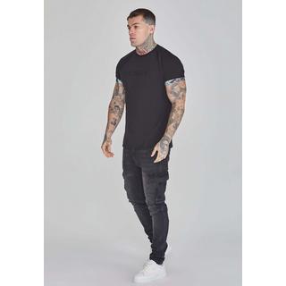 Sik Silk  T-Shirt Roll Sleeve T-Shirt in Black 