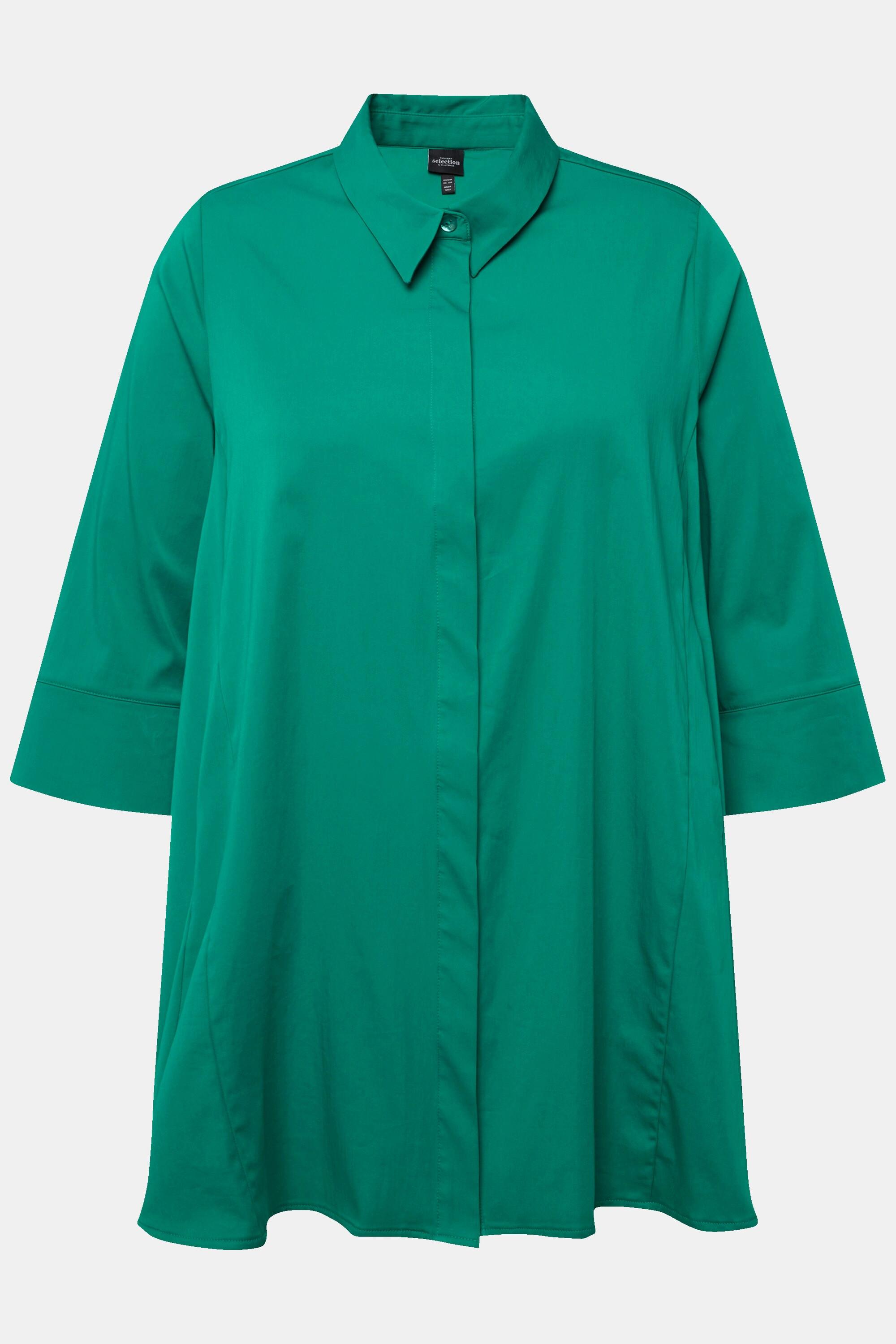 Ulla Popken  Bluse, Godeteinsätze, A-Linie, Hemdkragen, 3/4-Arm 