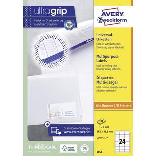 Avery-Zweckform Etichetta universale 64.6 x 33.8 mm Carta Bianco 2400 pz. A tenuta permanente Stampante a getto d'i  