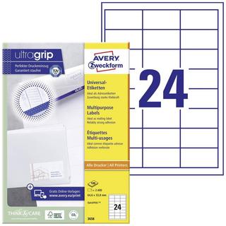 Avery-Zweckform Etichetta universale 64.6 x 33.8 mm Carta Bianco 2400 pz. A tenuta permanente Stampante a getto d'i  