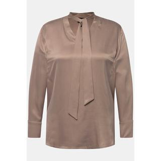 Ulla Popken  Blusa di cupro con fiocco, scollo a V e maniche lunghe 