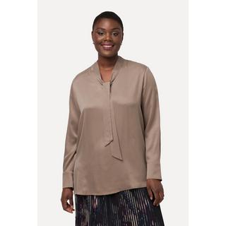 Ulla Popken  Blusa di cupro con fiocco, scollo a V e maniche lunghe 