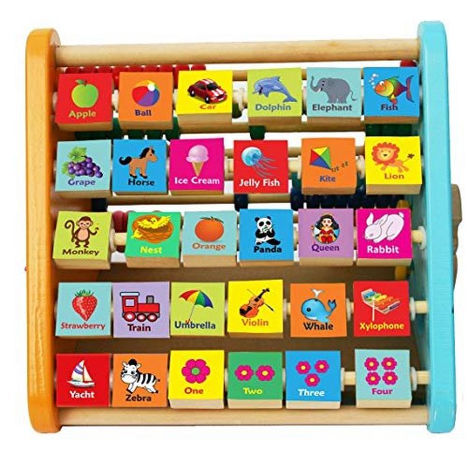 Activity-board  Holzspielzeug Motorikspielzeug Spielcenter aus Holz mit Schreibtafel Buchstaben Zahlen Farben Uhr 