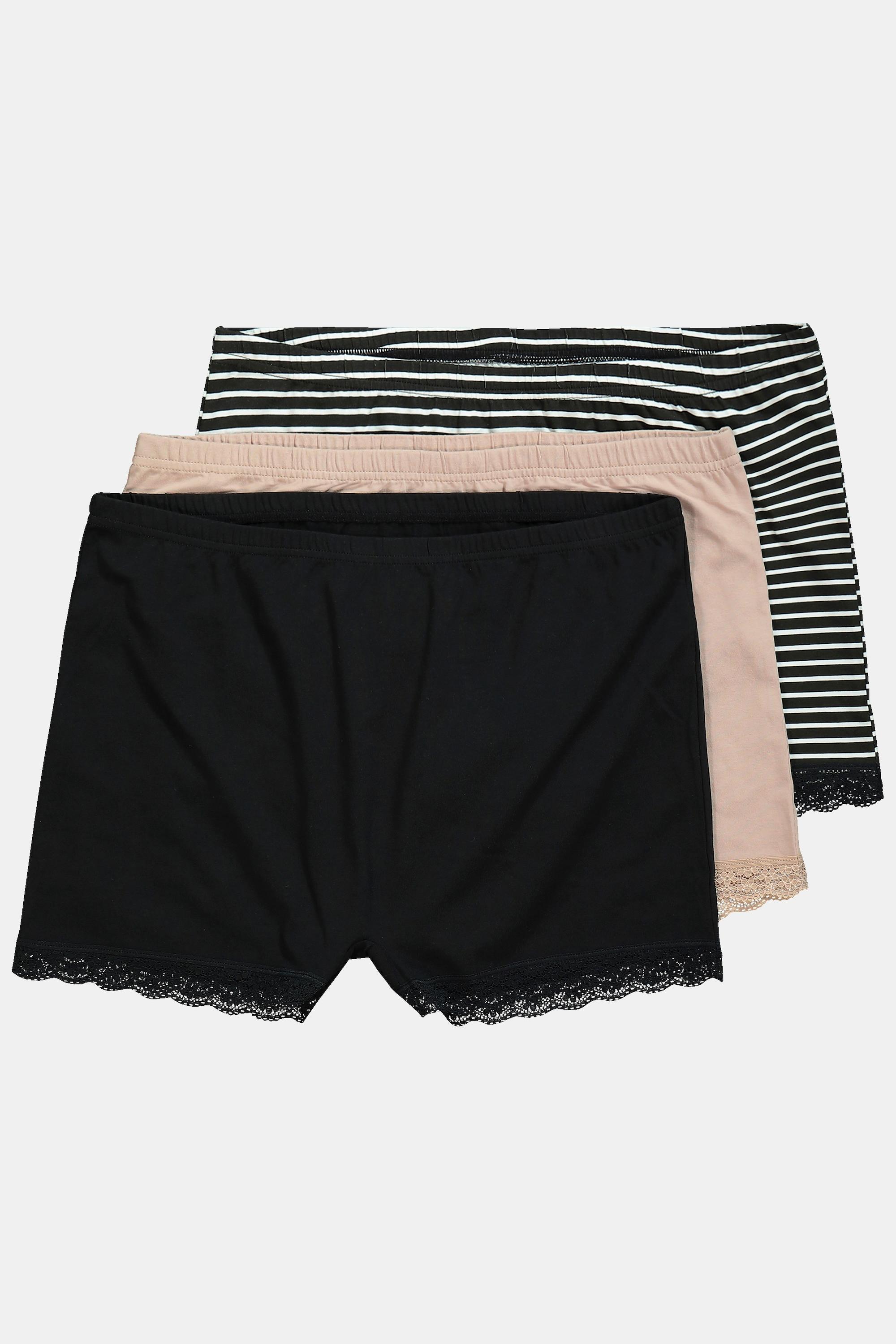 Ulla Popken  Lot de 3 culottes avec dentelle, rayures/couleur unie 