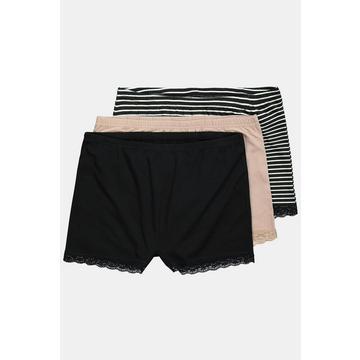 Pantaloncini in confezione da tre con pizzo e righe/tinta unita