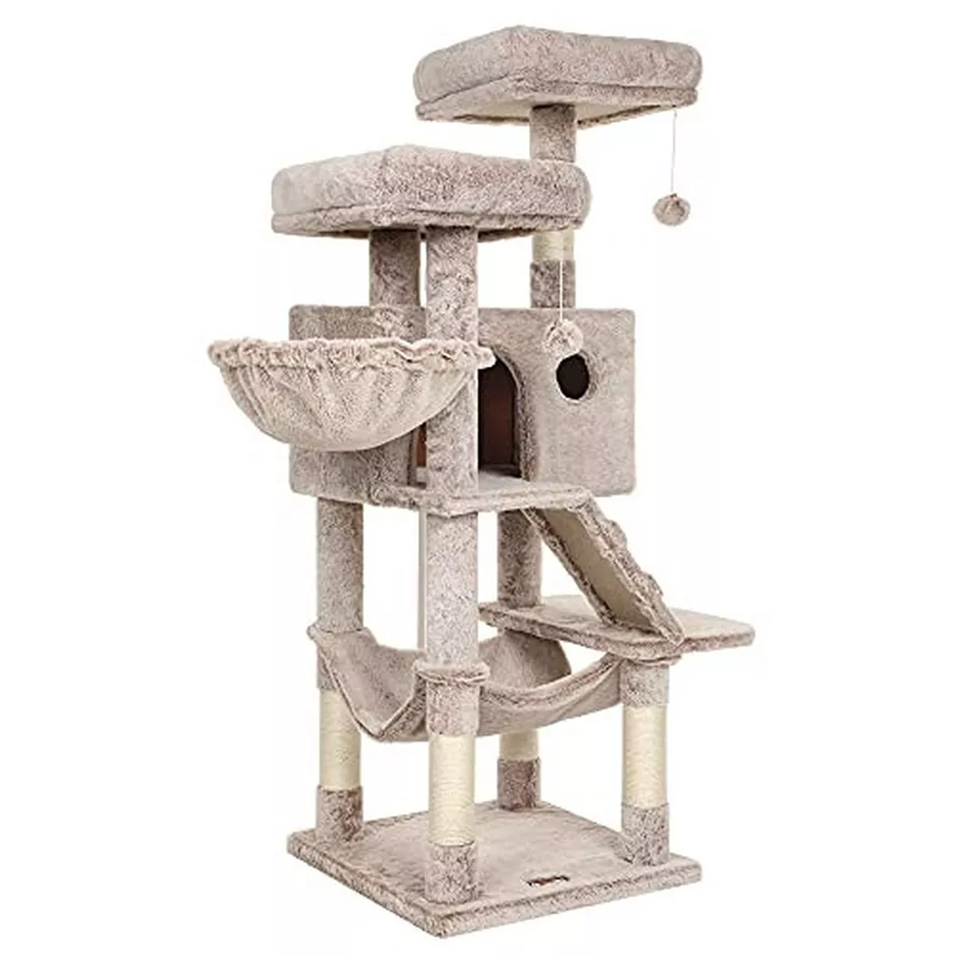 Pricenet - 135 cm großer Plüsch-Katzbaum mit Hängematte und Sisalpfosten, One Size
