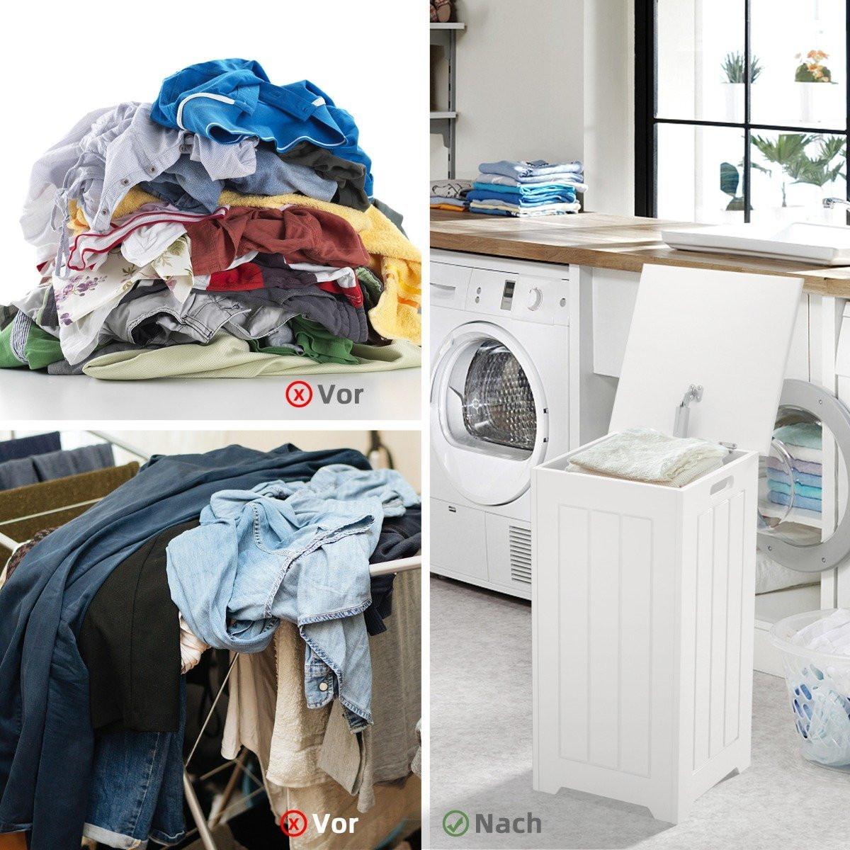 B2X Wäscheschrank freistehend Wäschetruhe Holz Wäschesammler mit Deckel Lagerschrank Badezimmer Badschrank  