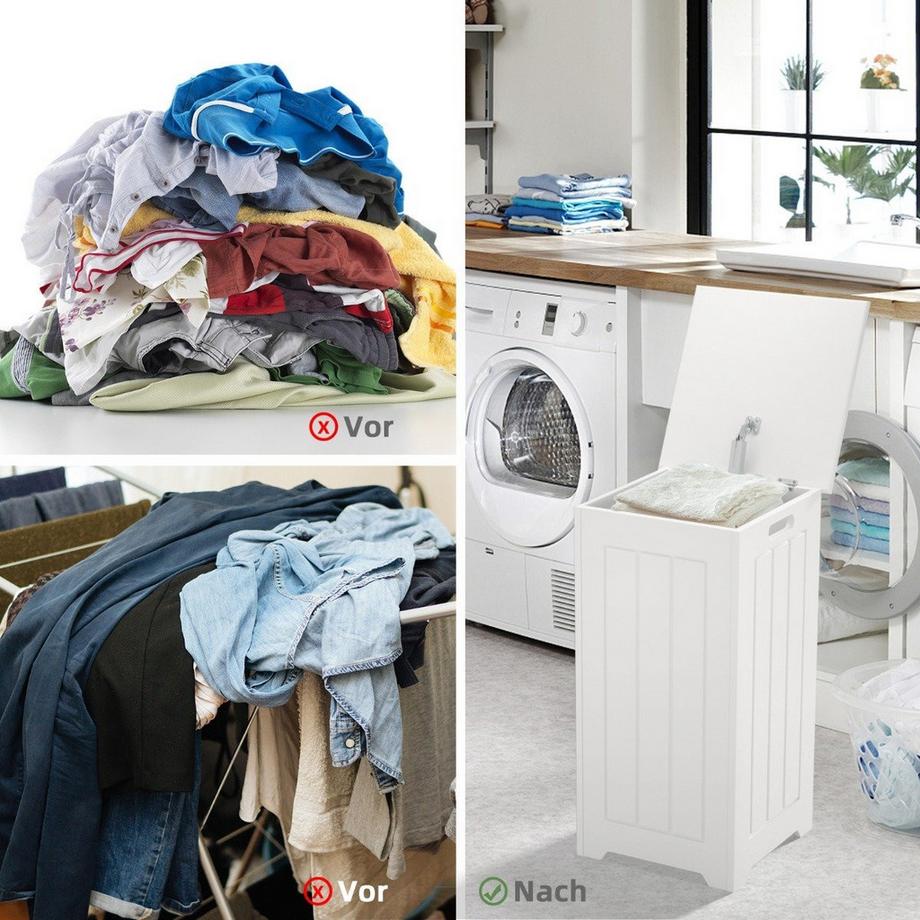 B2X Armoire à linge coffre à linge autoportant collecteur de linge en bois avec couvercle armoire de rangement salle de bain armoire de salle de bain blanc  