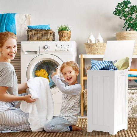 B2X Wäscheschrank freistehend Wäschetruhe Holz Wäschesammler mit Deckel Lagerschrank Badezimmer Badschrank  