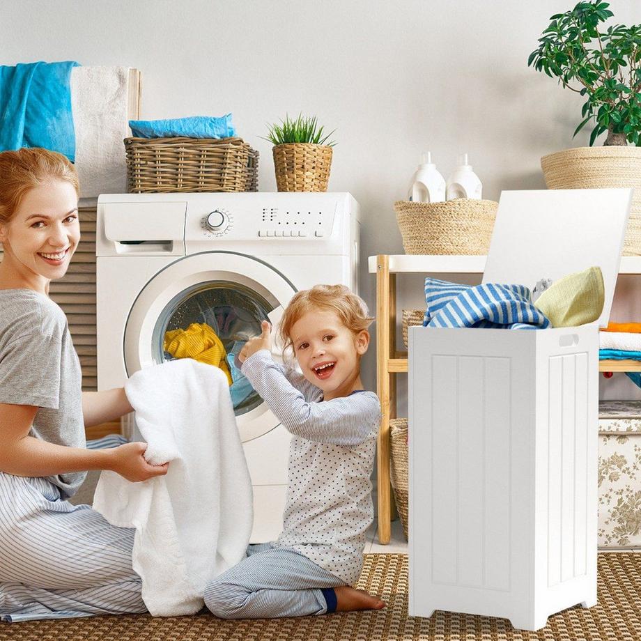 B2X Armoire à linge coffre à linge autoportant collecteur de linge en bois avec couvercle armoire de rangement salle de bain armoire de salle de bain blanc  