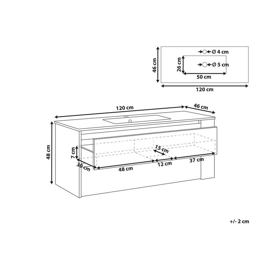 Beliani Wandmontierter Waschtischunterschrank mit Waschbecken aus MDF-Platte Modern MANCORA  