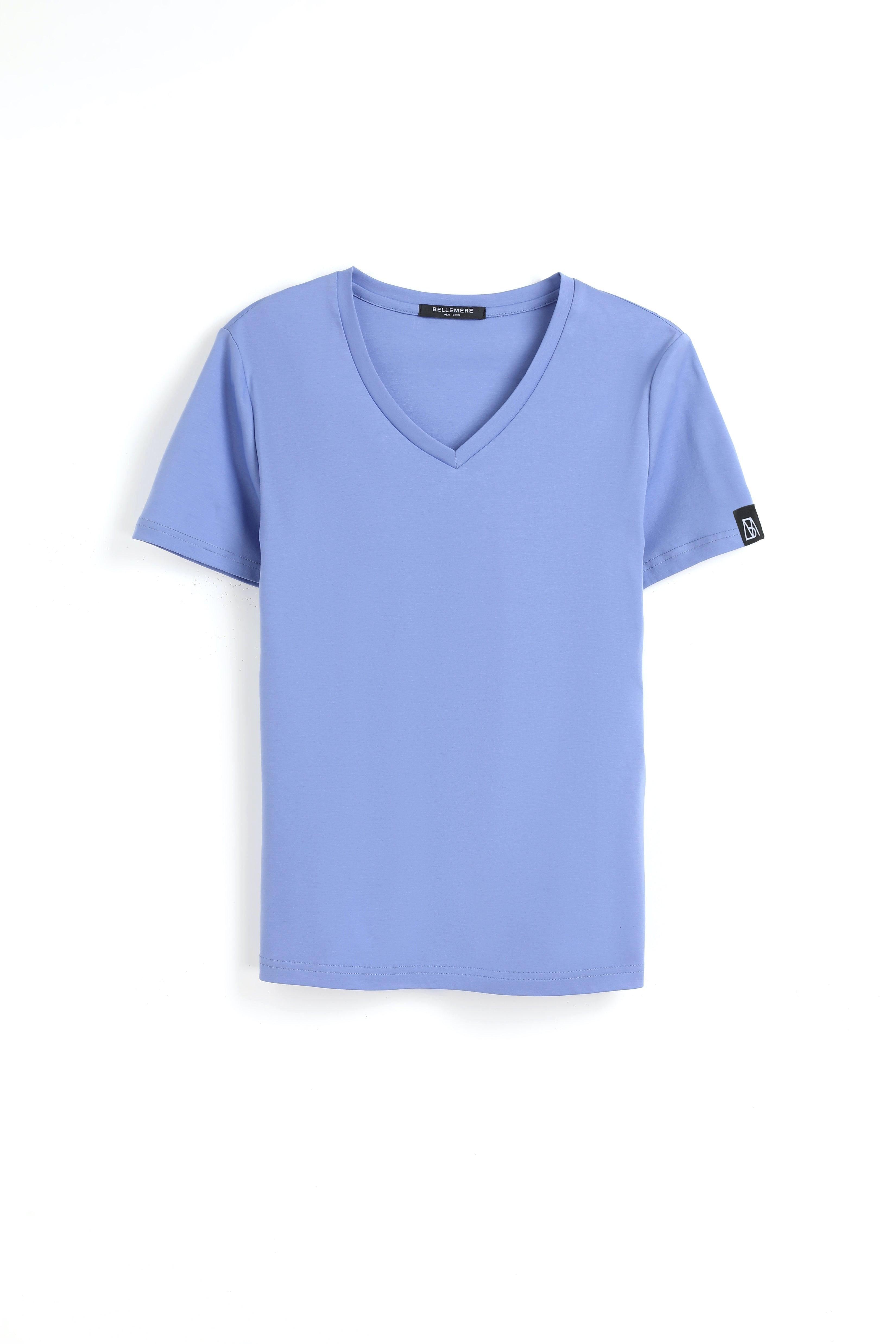 Image of Grand T-shirt Aus Baumwolle Mit V-ausschnitt, 160 G Damen Hellblau L