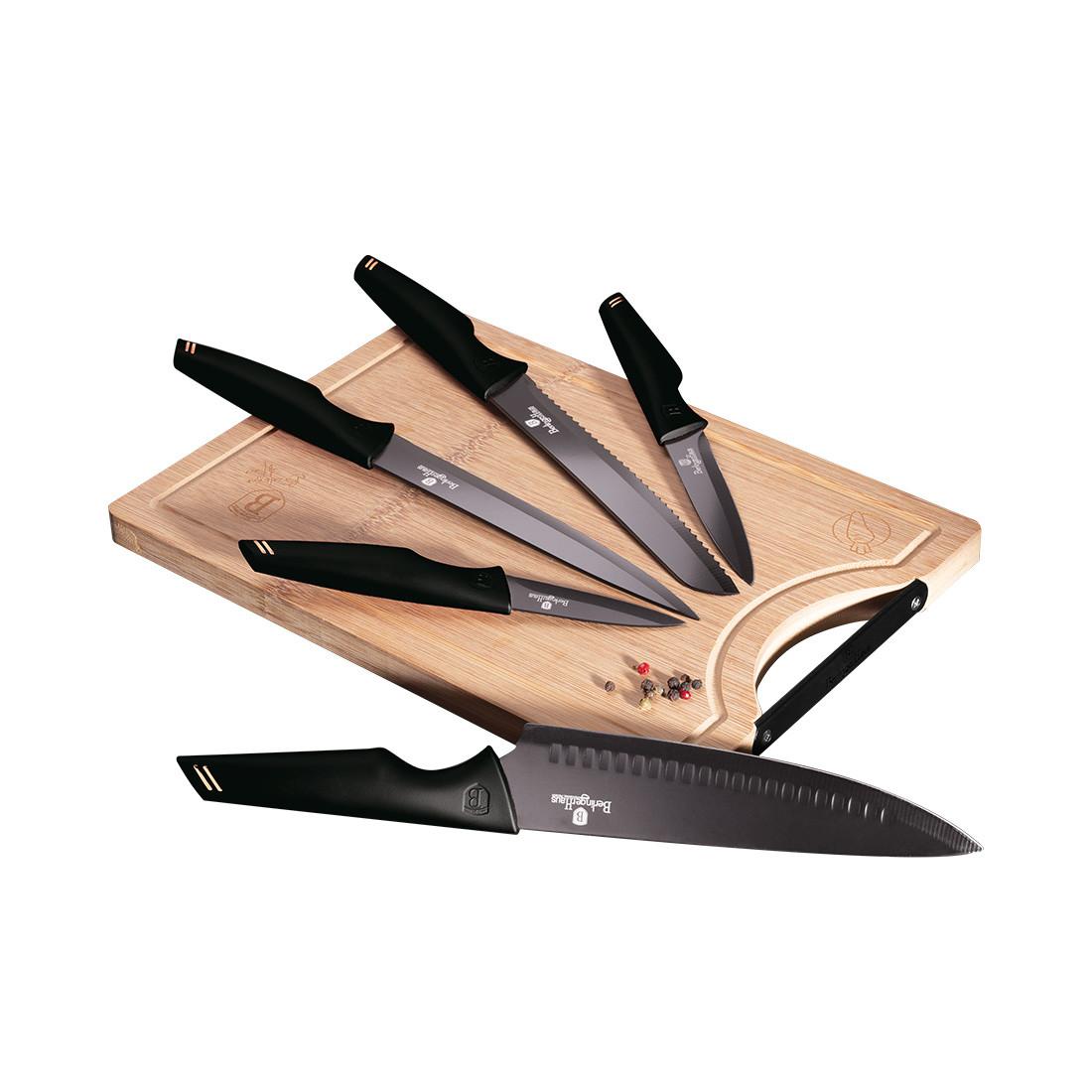 Berlinger Haus 6-teiliges Messerset mit Bambus Schneidebrett Black Rose Gold  