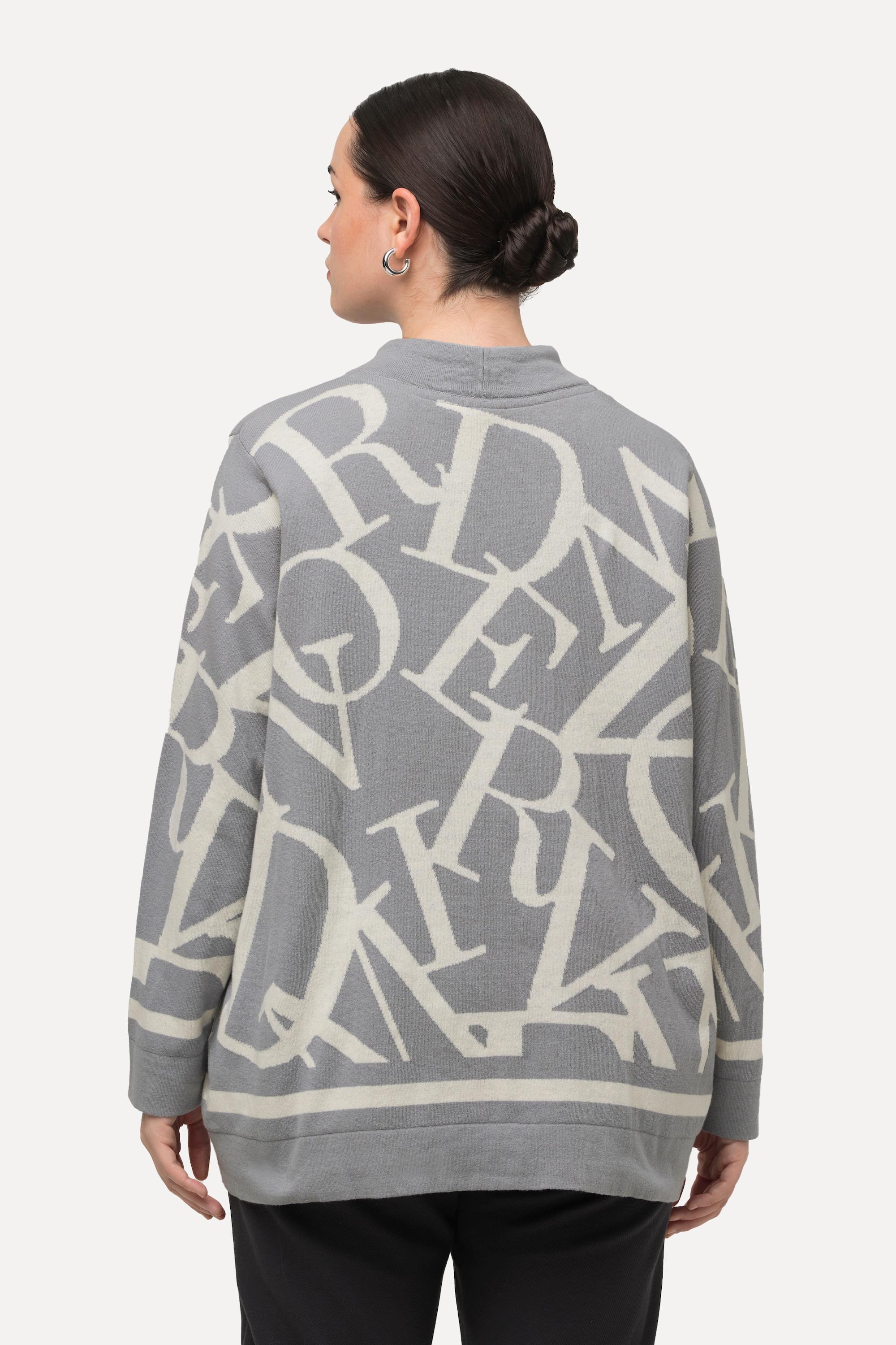 Ulla Popken  Pullover, Buchstaben, Ziernieten, Stehkragen, Langarm 