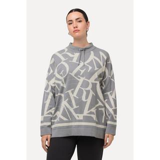 Ulla Popken  Pullover, Buchstaben, Ziernieten, Stehkragen, Langarm 