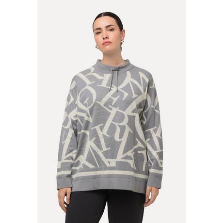 Ulla Popken  Pullover, Buchstaben, Ziernieten, Stehkragen, Langarm 