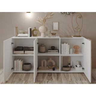 Vente-unique Buffet avec 3 portes - Blanc et naturel clair - CAYNO  