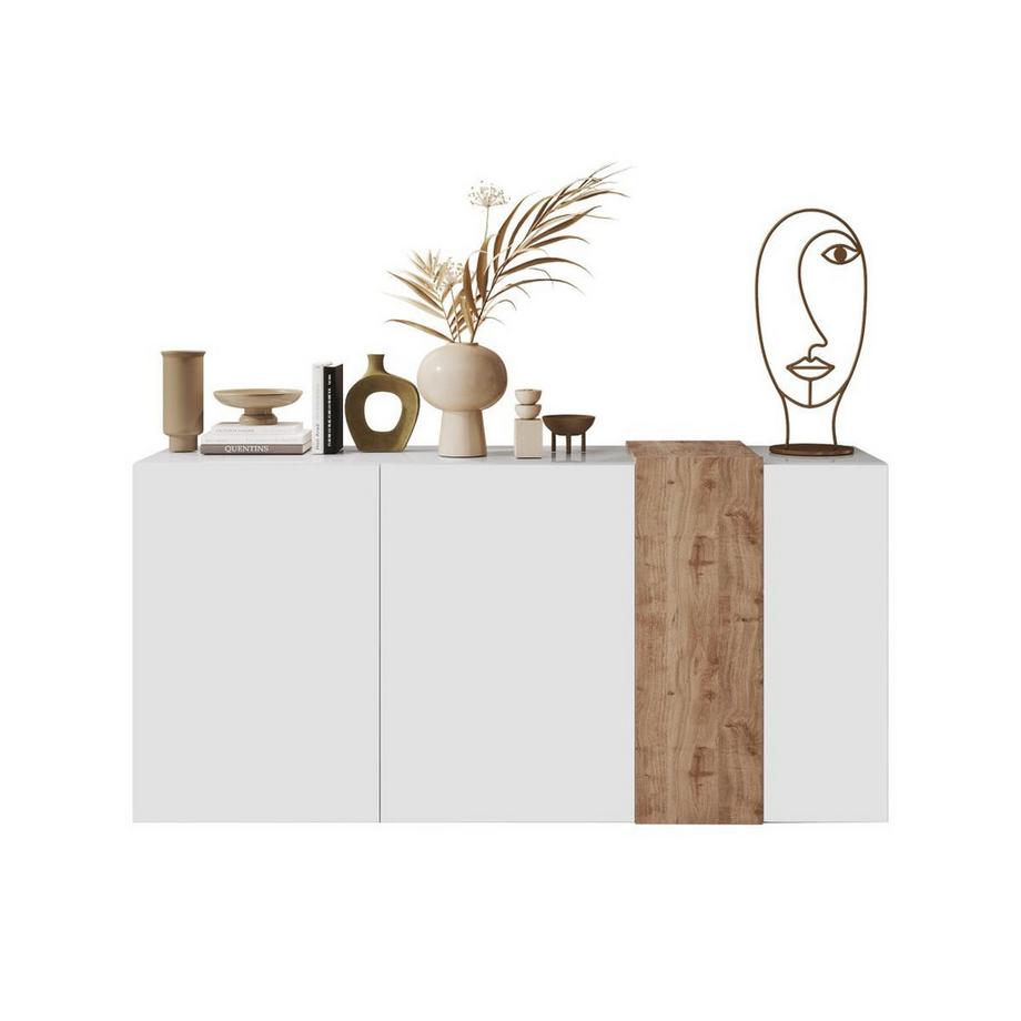 Vente-unique Buffet avec 3 portes - Blanc et naturel clair - CAYNO  
