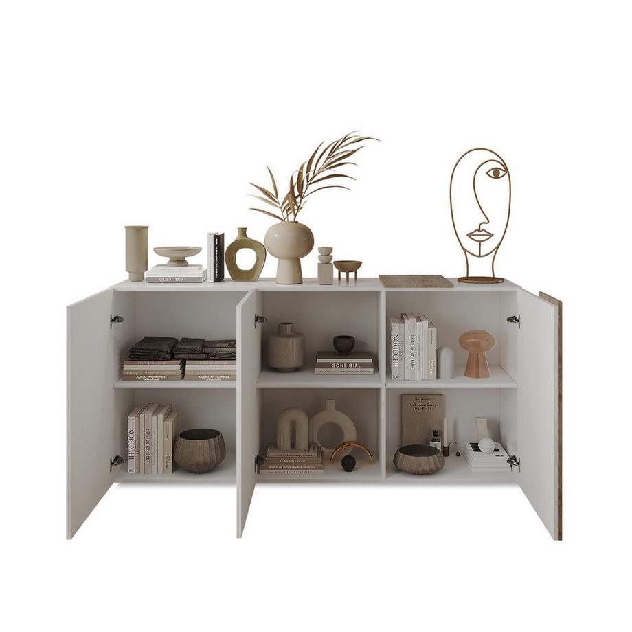 Vente-unique Sideboard mit 3 Türen - Weiß & Helle Holzfarben - CAYNO  