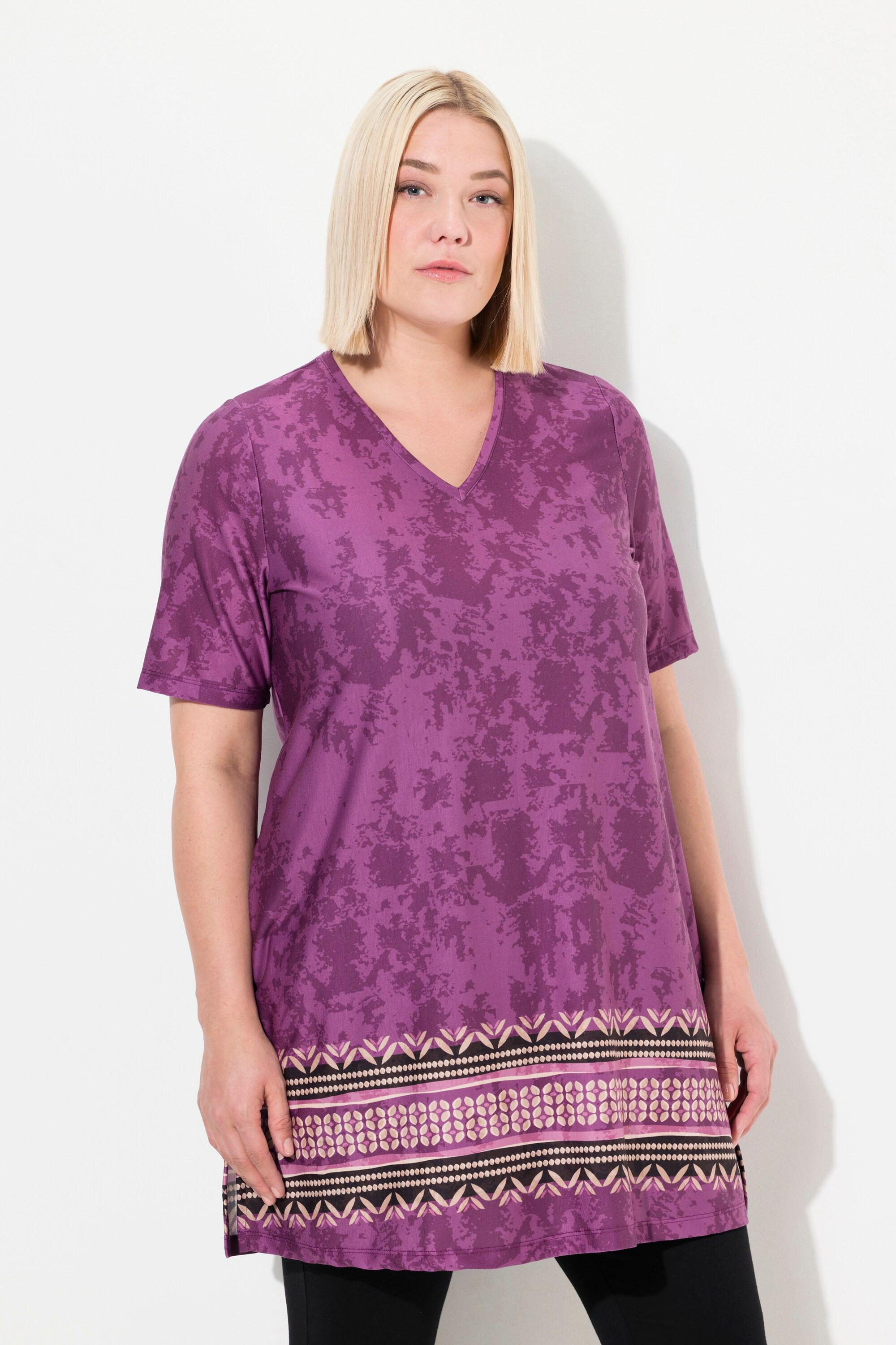 Ulla Popken Maglia lunga Stampa All-Over Scollo a V  