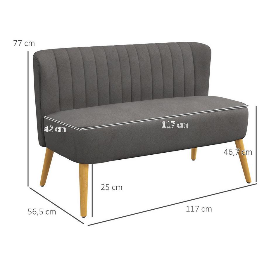 Northio Canapé 2 places, causeuse 2 places aspect lin, canapé double, pieds en bois, jusqu'à 150 kg, gris foncé, 117 x 56,5 x 77 cm  