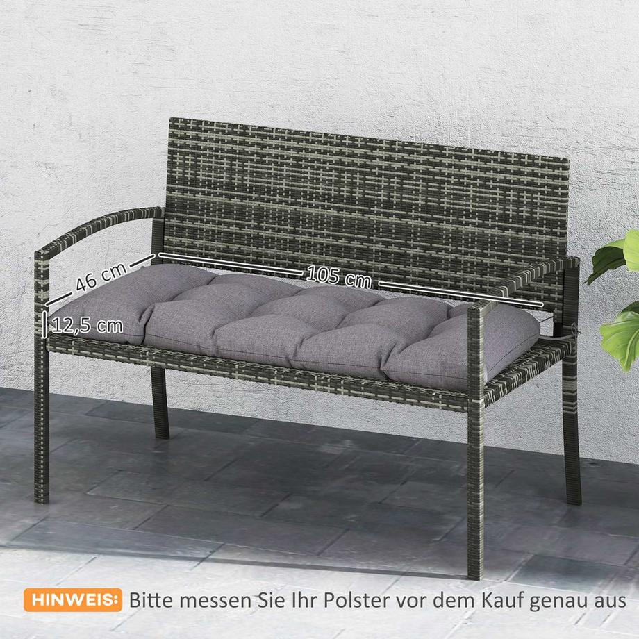 Northio Coussin de banc 105 x 46 x 12,5 cm Coussin de banc avec sangles Coussin de siège d'extérieur Coussin de chaise hydrofuge UPF50+ Coussin de siège Coussin de siège Coussin de banc pour meubles de jardin Banc Gris  