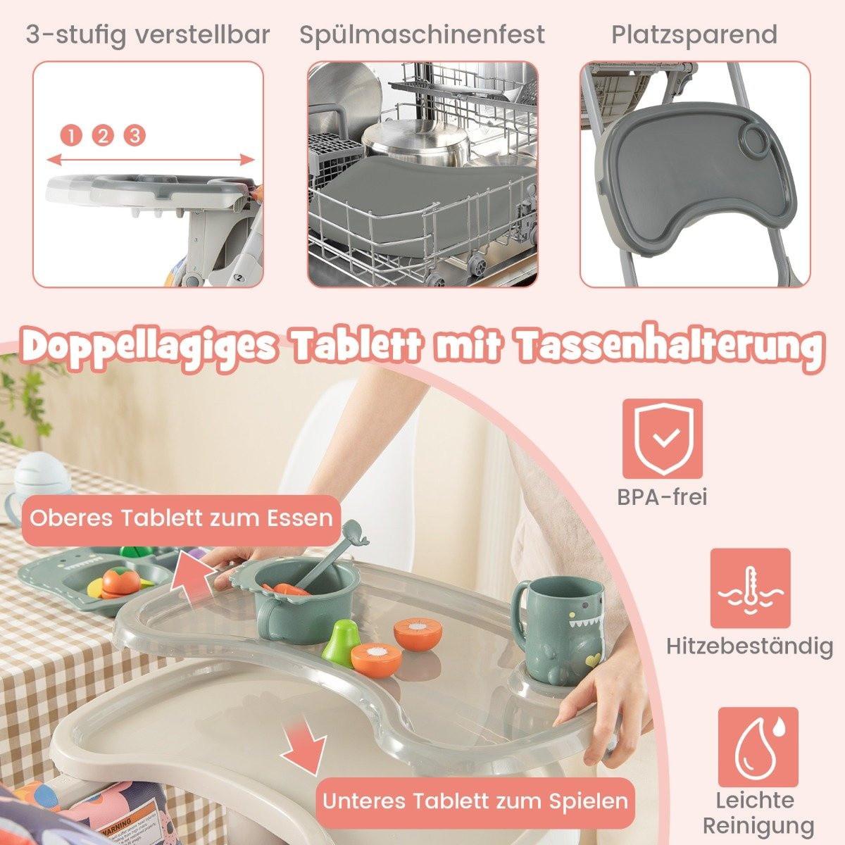 B2X  Seggiolone convertibile 6 in 1 con funzioni reclinabili e amp; Seggiolone pieghevole doppio vassoio fiori 