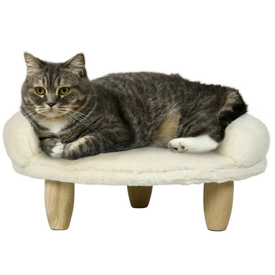 Accogliente Divano Per Animali Domestici Divano Per Cani Dal Design Elevato Divano Per Gatti Gambe In Legno Flanella Crema 47X40X20 Cm