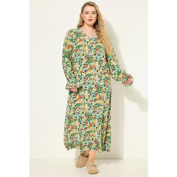 Robe maxi coupe trapèze à manches longues, imprimé floral