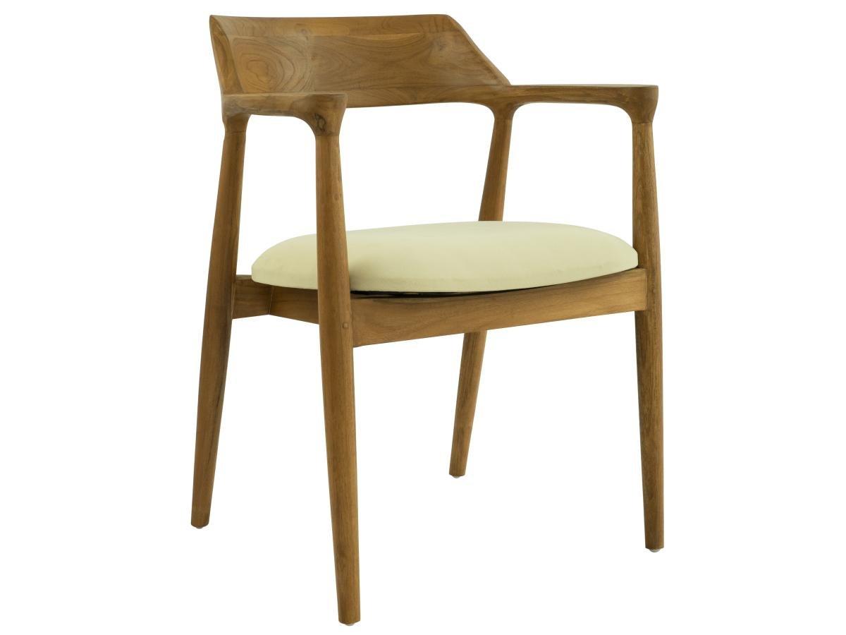 Vente-unique Lot de 6 chaises avec accoudoirs en teck et tissu - Naturel et crème - SOUADY  