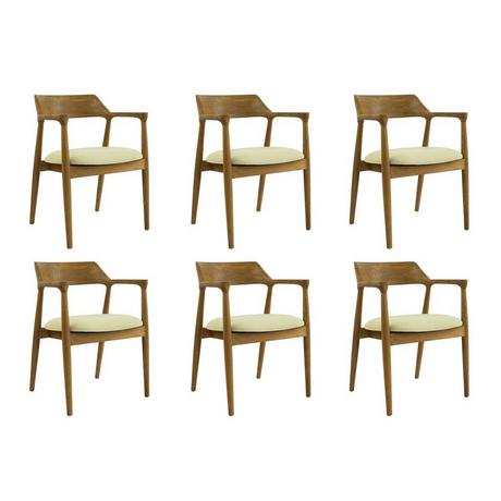 Vente-unique Lot de 6 chaises avec accoudoirs en teck et tissu - Naturel et crème - SOUADY  